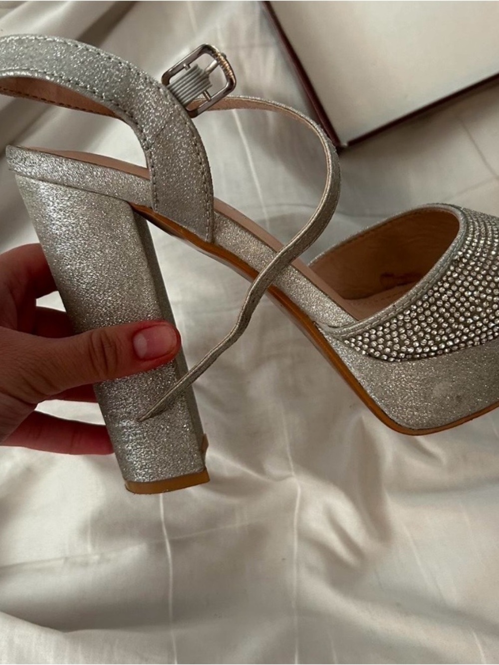 Delicacy Silver Rhinestone Platform Heels - Picture 5 of 5